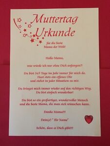 Urkunde personalisiert Geschenk Karte zum Muttertag beste Mama A4 Papier Motive