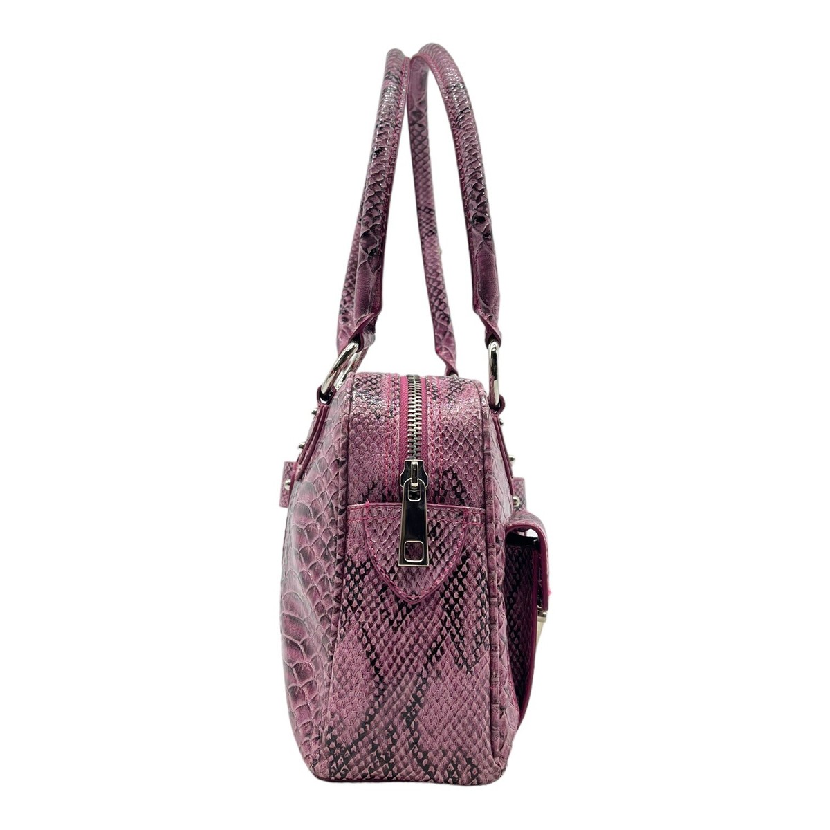 Vintage 90s Y2K Large Python Embossed Leather Satchel Bag Handbag 