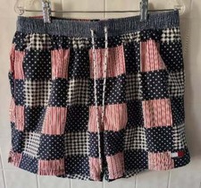 Tommy Hilfiger Mens Sz L Swimming Trunks Swim Shorts Plaid Patchwork Red White B