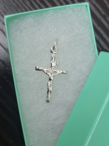 925 Solid Sterling Silver Small Crucifix Pendant, 1 inch 24mm Height Made in USA - Picture 5 of 8
