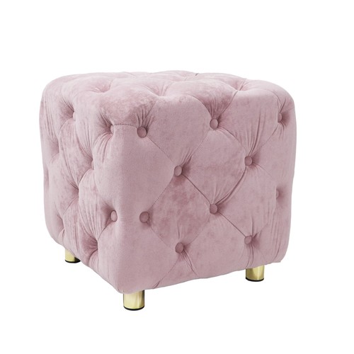 Modern Square Velvet Upholstered Ottoman Footrest Make Up Stool Metal Legs Pink - Picture 8 of 10