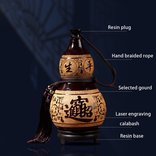 Chinese Natural Wine Gourd Outdoor Portable Water Calabash Engraved Bottle