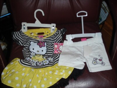 Hello Kitty 2 pc piece dress & shorts set Yellow & black sz 2t New with Tags