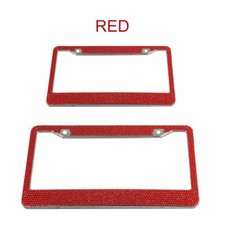 2pcs Red Metal Diamond Bling Glitter License Plate Frame Tag Cover Screw Caps 2pcs Red Metal Diamond Bling Glitter License Plate Frame Tag Cover Screw Caps