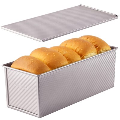 Loaf Pan with Lid Pullman Bread Pan Non-Stick 2.2Lb Dough Capacity Gold