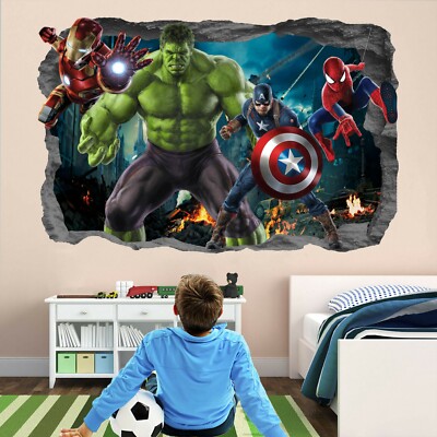 Avengers Super Hero Wall Art Stickers Mural Decal Hulk Spiderman Iron Man Ea96 Ebay