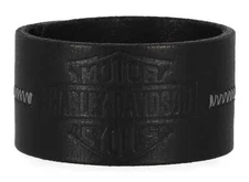 Harley-Davidson Men's Bar & Shield Stitch Genuine Leather Adjustable Cuff, Black