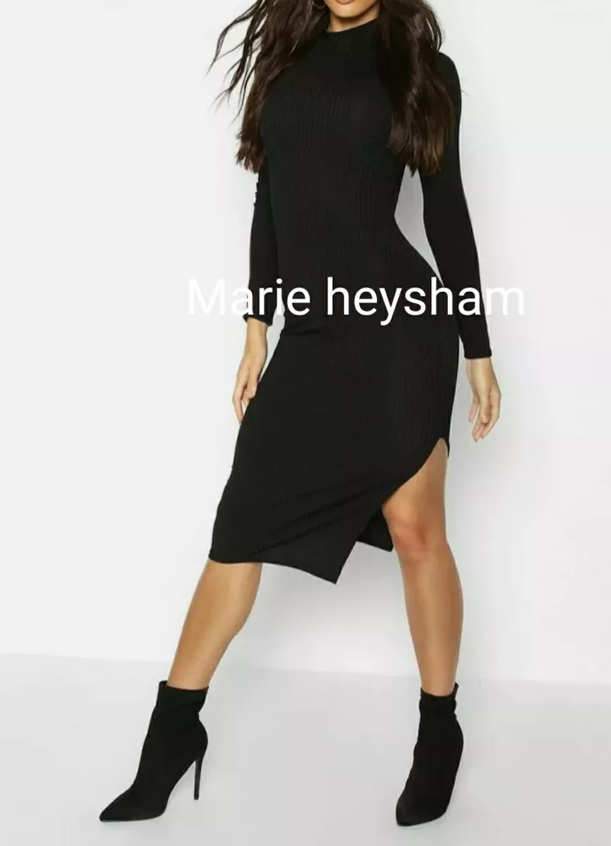 Jumbo rib roll cheap neck midi dress