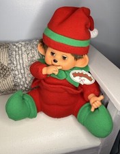 Vtg Large Monchhichi Christmas Open Close Eyes Thumb Sucking Plush Monkey Tags