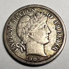 1905 Silver Barber Dime in VF/XF Condition