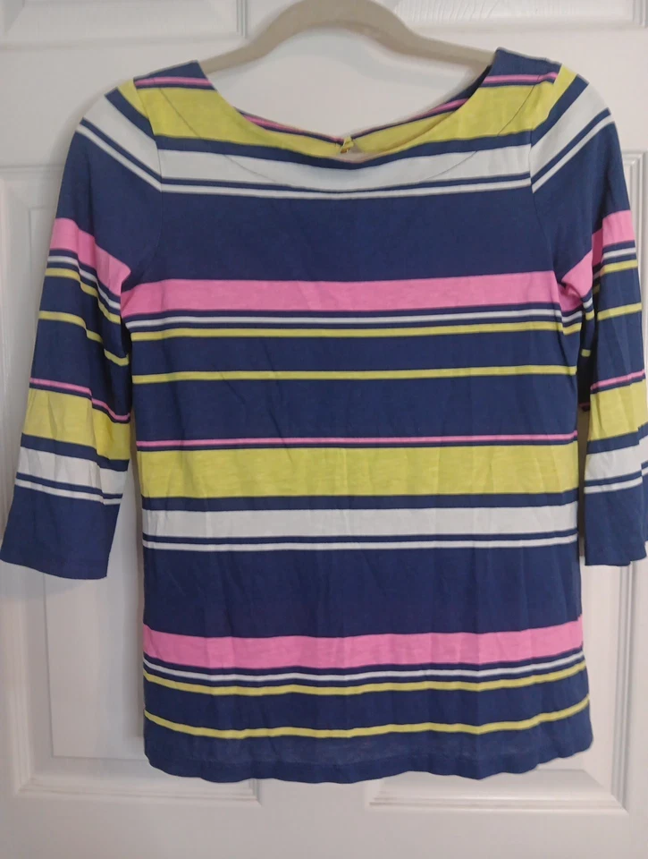 Camisa Lilly Pulitzer Rayas Pavo Real Mujer Talla XS 3/4 Manga Azul Blanco Foto 2 de 4