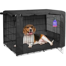 Dog Crate Cover 42 Inch Black Dual Zippered Panels Waterproof Windproof