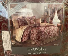 Croscill home West Coast King Reversible Comforter BedSetRed Mystique Claret New