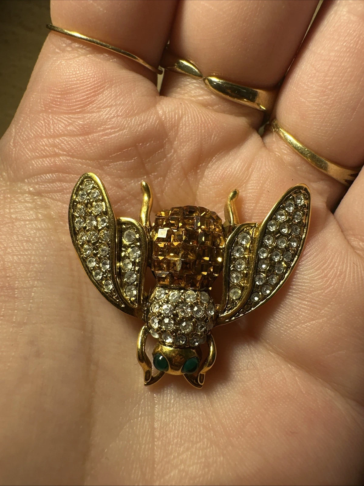 Petite Broche Abeille Strass Orange Bijoux Fantaisie