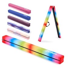 8' Folding Gymnastics Balance Beam, Floor Balance Beam w/Carry 8 ft Rainbow