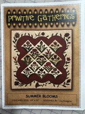 "SUMMER BLOOMS" PRIMITIVE GATHERINGS 24 X 24 LISA BONGEAN WOOL APPLIQUE