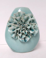 Vintage Beautiful Pale Teal Ceramic Vase with Flower 8 inches Great Condition