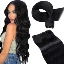 Sew in Weft Hair Extensions Remy Human Hair Weaves Full Head Thick Black 30inch