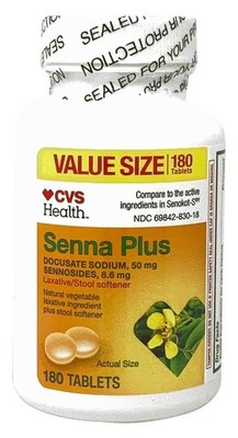 CVS Health Senna Plus Laxative Stool Softener Tablets Overnight Relief 50mg