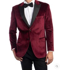 VINCI Men's Burgundy Velvet 2-Button Dinner Jacket. Size 40-L. Velvet Blazer.