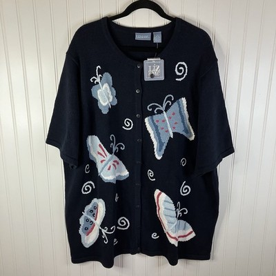 Liz & Me Cardigan Button-up Sweater Womans Plus 3X Navy Butterfly Grandmacore