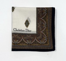 Handkerchief Man Christian Dior Paisley Brown White Pocket Square Cotton 18  