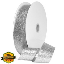 Morex Metallic Glitter Ribbon 1.5"x100yd, Silver Princess