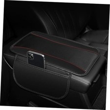 Car Center Console Cover with Side Storage Pockets, Patchwork Leather Black