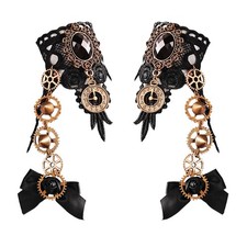 Daimay Bronzing Fingerless Gloves Gothic Floral Lace Steampunk Medium, Black