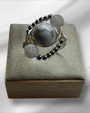 Howlite  White Crackle Wire Wrapped Ring Size 8 