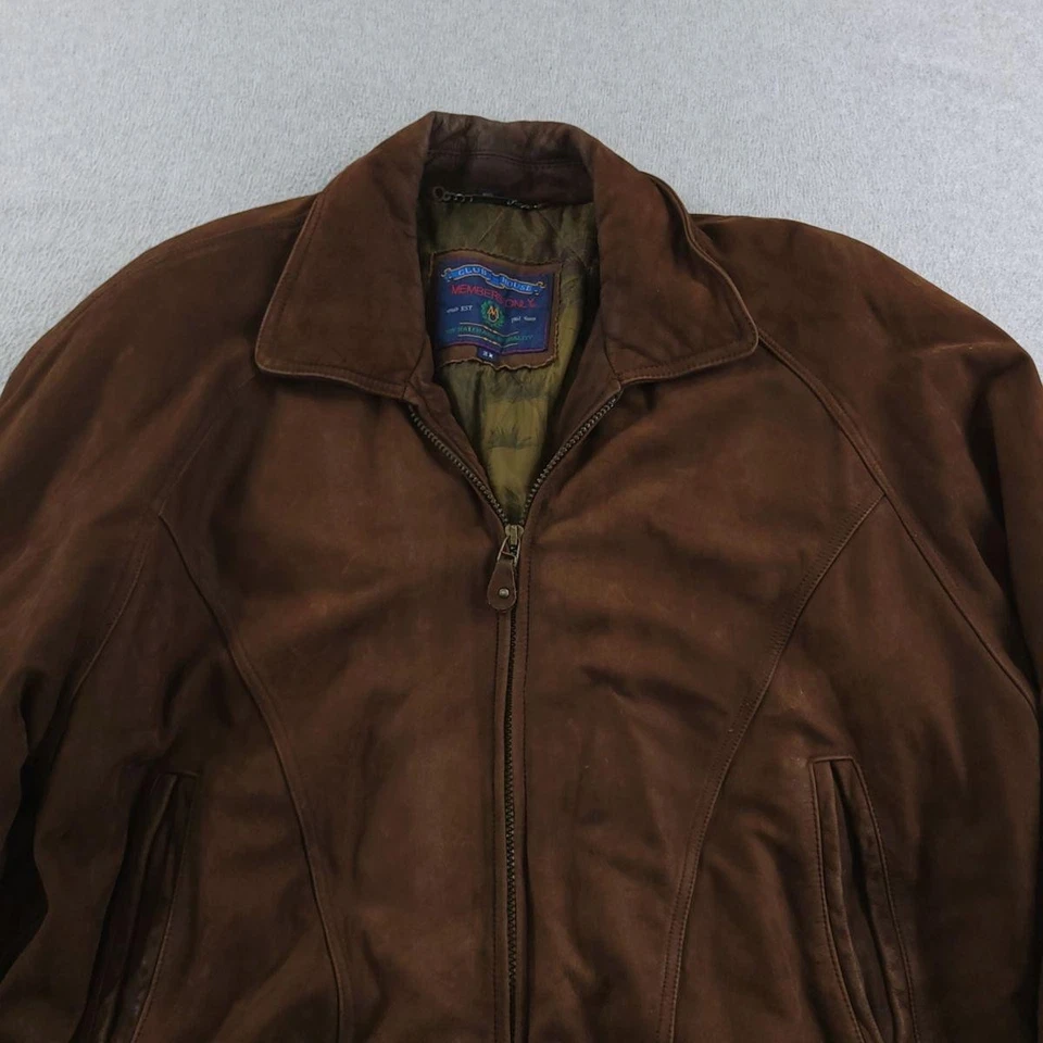Chaqueta de gamuza de cuero Members Only Club House para hombre 2XL marrón bombardero forrada con cremallera Foto 2 de 4