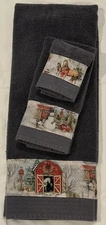 Christmas Farm Horse Snowman Barn Bathroom Decor Bath Towel Country 3 Pc Set