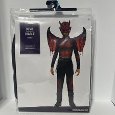 NEW Devil Demon Halloween Costume Child Large 12-14 Jumpsuit Wings Mask Belt