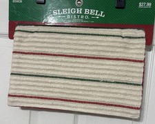 Sleigh Bell Bistro Christmas Table Runner Cream Red Green Stripe Farmhouse NEW