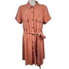 NEW Blu Pepper Dress Linen Blend Utility Button Down Pockets in Sienna Large