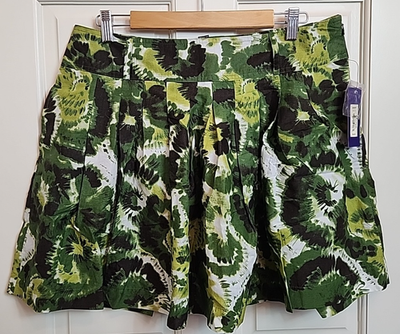 NWT Apt 9 Green Tie Dye Pleated Skirt Womens Size 12 32x17 Lined