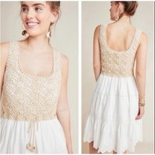 BY ANTHROPOLOGIE Beckett Crochet Beige Sleeveless Eyelet Midi Dress Size Xs