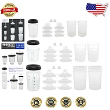 Master Paint System 3 Size Spray Gun Cups - 6pk Liners, Strainer Lids, Rings