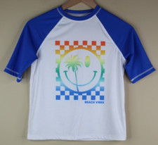 Wonder Nation Boys Rash Guard Swim Shirt Raglan White with Blue Size Large 10/12