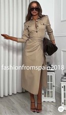 ZARA NEW WOMAN MIDI TWILL DRESS WITH LOOPS SAND XS-XXL 4661/390/711