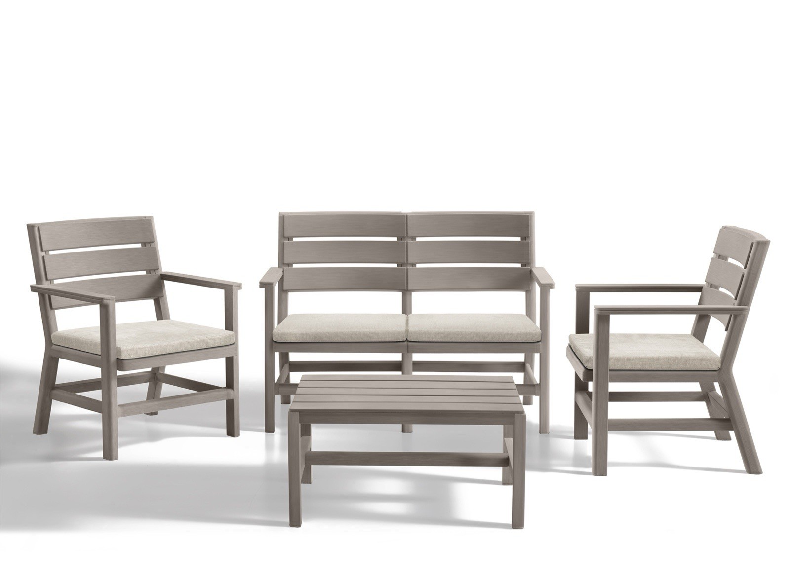 Bica Doghe 2 Set Giardino Taupe Beige 2 Sedie 1 Divanetto 1 Tavolino Resina
