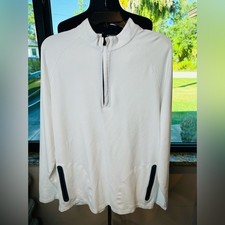 Bugatchi White Quarter-Zip Pullover with Black Accents Size XL