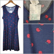 NEW LuLaRoe Dress Size 2XL Nicki Blue Floral Rose Sleeveless Tank Pockets XXL 2X