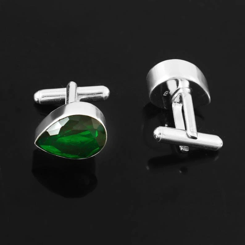 Chrome Diopside Gemstone 925 Sterling Silver Cufflinks  Men And Women Cufflinks - Image 3 of 3
