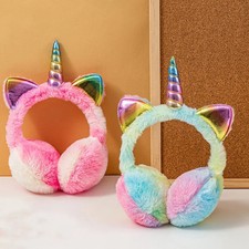 Children Kids Winter Warm Colorful Unicorn Thermal Earmuffs Tie-dye Fur Hat Cat