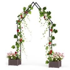 Metal Garden Arbor with Dual Planter Boxes,Trellis Arch for Climbing Plants