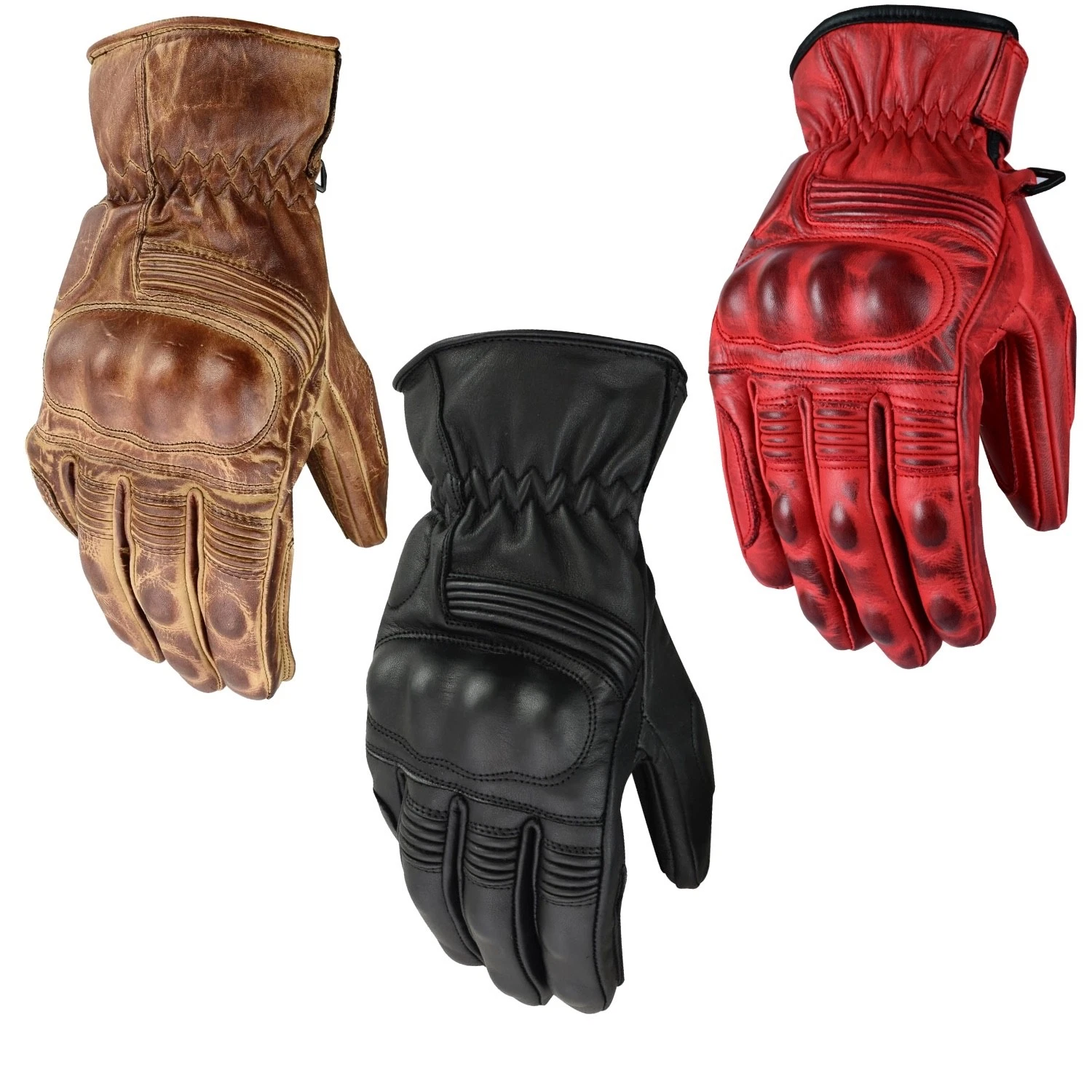 Men's Vintage Leather Motorcycle Gloves Gel Padded Cruiser Street Gloves