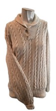 Polo Ralph Lauren Men's Sweater Extra Large Cream Cotton Linen Cable Knit Shawl