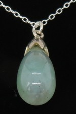 Sterling silver & green jade vintage Art Deco antique droplet pendant & chain