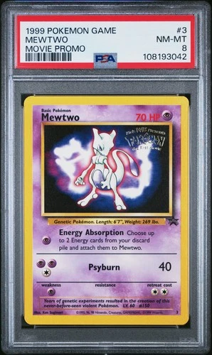1999 POKEMON GAME MOVIE MOVIE PROMO #3 MEWTWO PSA 8